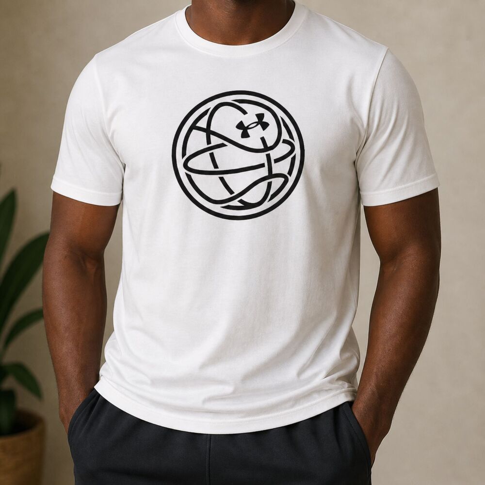 Under Armour T Shirt Mens Large White Black Hoops Icon Basketball Loose Graphic